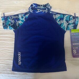 SPEEDO KIDS SWIM SUN SHIRT UV 50 BLOCK THE BURN SIZE SMALL BLUE NWT